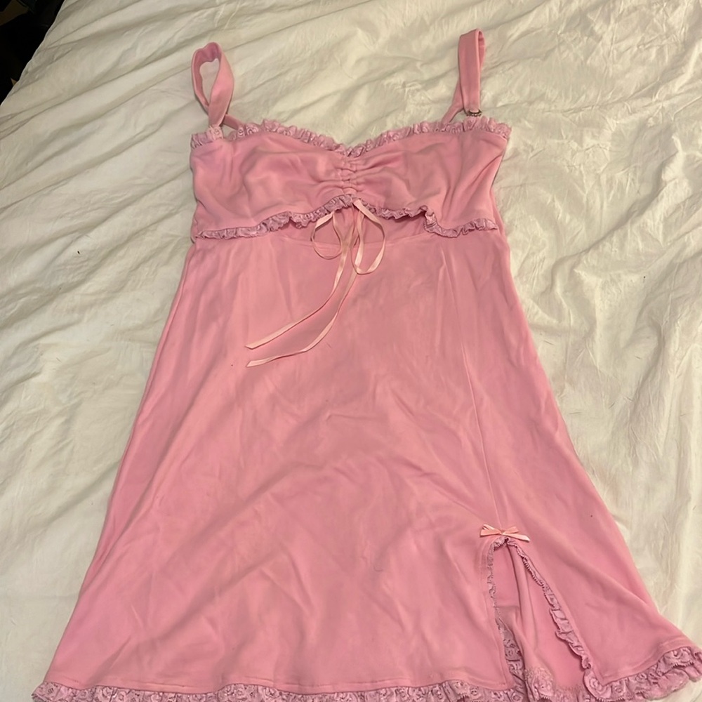 Evewear “The Princess”Pink Cotton Cutout Lace Trim Mini Dress Sz XL